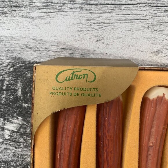 Vintage Cutron Stainless Steel Steak Knives Faux Antler Brown Set of Six in Box - Picture 2 of 7